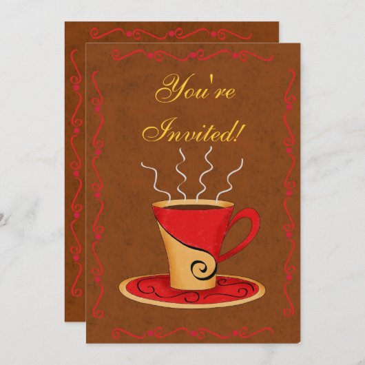 Red & Brown - individueller Kaffeecup-Event Einladung (Vorne/Hinten)