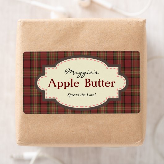 Red & Brown Kariert Apple Butter Jam Jar Labels (Insitu)
