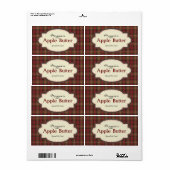 Red & Brown Kariert Apple Butter Jam Jar Labels (Vorne)