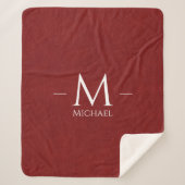 Red Brown Leather Look Custom Monogram Name Sherpadecke (Vorderseite)