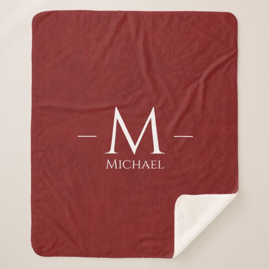 Red Brown Leather Look Custom Monogram Name Sherpadecke (Vorderseite)
