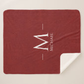 Red Brown Leather Look Custom Monogram Name Sherpadecke (Vorderseite (Horizontal))