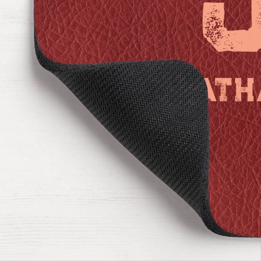 Red Brown Leather Look Distressed Monogram Name Mousepad (Ecke)