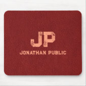 Red Brown Leather Look Distressed Monogram Name Mousepad (Vorne)