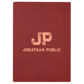 Red Brown Leather Look Distressed Name Monogram Klemmbrett (Rückseite)