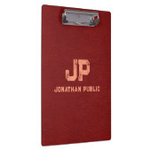 Red Brown Leather Look Distressed Name Monogram Klemmbrett (Rechts)