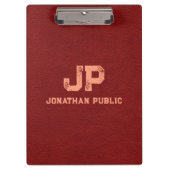 Red Brown Leather Look Distressed Name Monogram Klemmbrett (Vorderseite)
