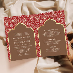 Red Brown Muster All in One Indian Wedding Einladung