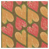 Red Brown Scribble Hearts Pattern Earthy Niedlich  Stoff (Nahaufnahme)