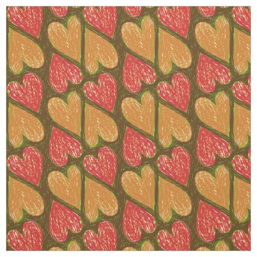 Red Brown Scribble Hearts Pattern Earthy Niedlich  Stoff (Muster)