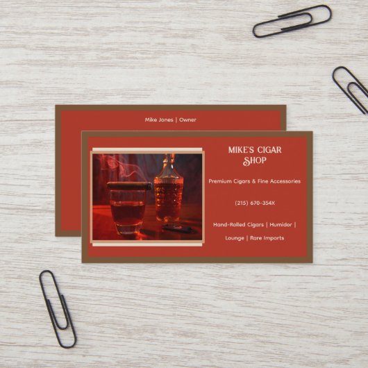 Red Brown Smoke Cigar Shop Business Card Visitenkarte (Vorderseite/Rückseite Beispiel)