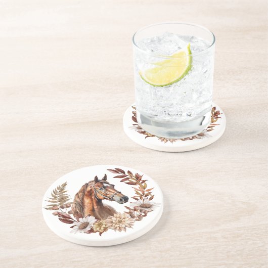 Red Brown Sorrel Pferde Herbstkranz Getränkeuntersetzer (Seite)
