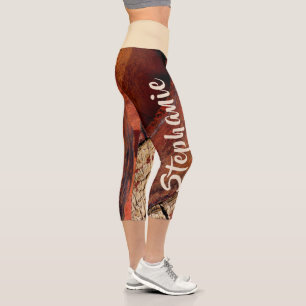 Red Brown Tan Abstrakter Personalisierter Name Capri Leggings