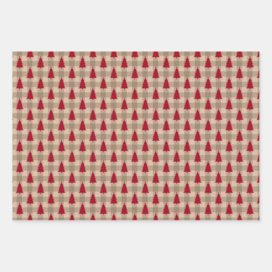 Red Brown Tan Buffalo Kariert Rustikale Weihnachte Geschenkpapier Set (Vorderseite 3)