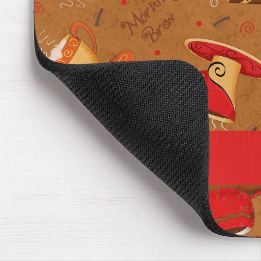 Red Brown Whimsy Coffee Cups Muster Name Mousepad (Ecke)