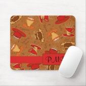 Red Brown Whimsy Coffee Cups Muster Name Mousepad (Mit Mouse)