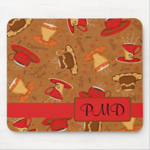 Red Brown Whimsy Coffee Cups Muster Name Mousepad