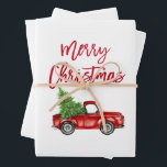 Red Brush Script Christmas Truck Geschenkpapier Set<br><div class="desc">Moderner Roter Pinsel Wasserfarbe Vintager roter Lkw mit Weihnachtsbaum - Faltblatt</div>