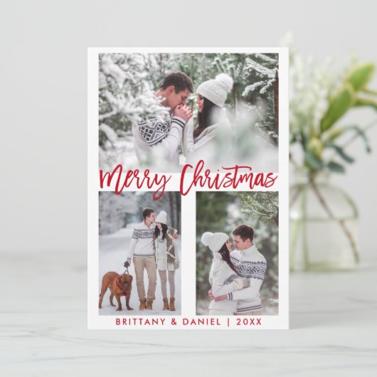 Red Brush Script Foto Frohe Weihnachten (Stehend Vorderseite)