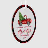 Red Brush Script Truck Erste Weihnachtsfeier Karie Ornament (Vorderseite)