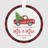 Red Brush Script Truck Erste Weihnachtsfeier Karie Ornament (Vorderseite)