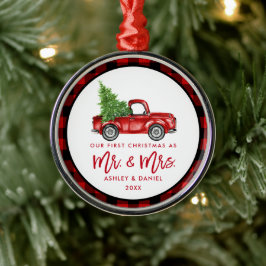 Red Brush Script Truck Erste Weihnachtsfeier Karie Ornament Aus Metall