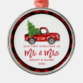 Red Brush Script Truck Erste Weihnachtsfeier Karie Ornament Aus Metall (Vorne)