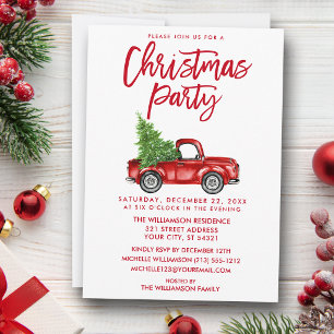 Red Brush Script Vintag Truck Weihnachten Party Einladung