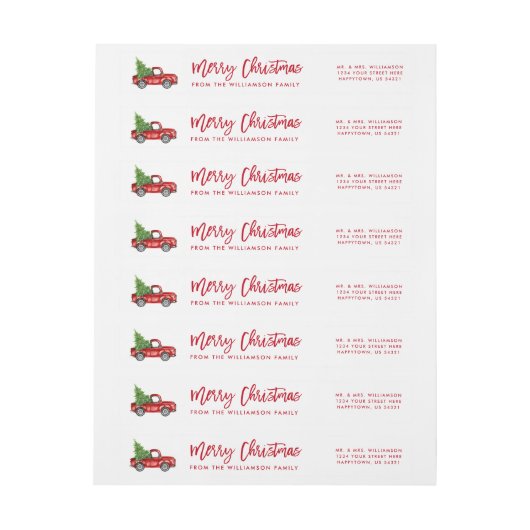 Red Brush Script Vintag Truck Weihnachtsbaum (Bogen)