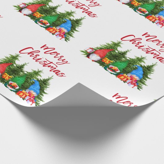 Red Brush Script Weihnachten Wasserfarben Gnomes B Geschenkpapier (Ecke)