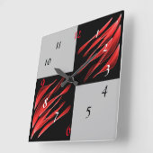 Red Brush Shades Black Pattern Quadratische Wanduhr (Winkel)