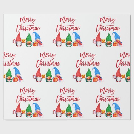 Red Brush Skript Weihnachten Wasserfarben Gnomes Geschenkpapier (Flach)