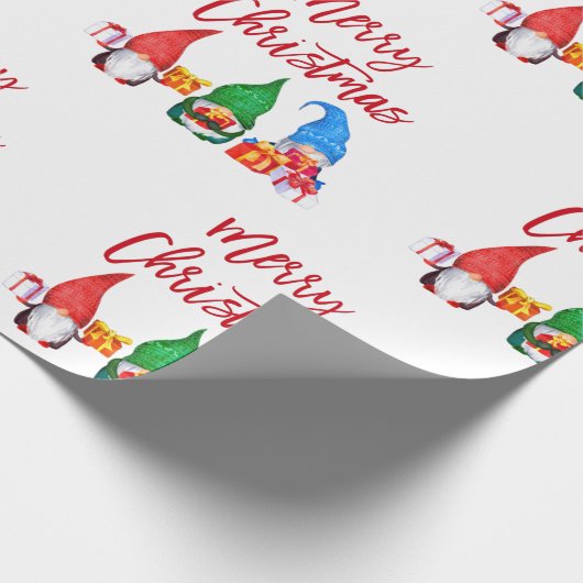 Red Brush Skript Weihnachten Wasserfarben Gnomes Geschenkpapier (Ecke)