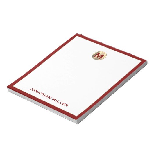 Red Brushed Gold Monogram Notepad Notizblock (Rotiert)