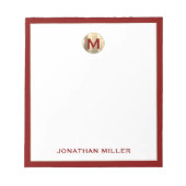 Red Brushed Gold Monogram Notepad Notizblock (Vorderseite)