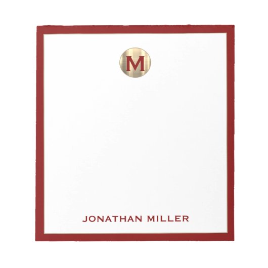 Red Brushed Gold Monogram Notepad Notizblock (Vorderseite)