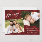 Red Brushed Kariert 3 Foto Feiertagskarte (Vorderseite)