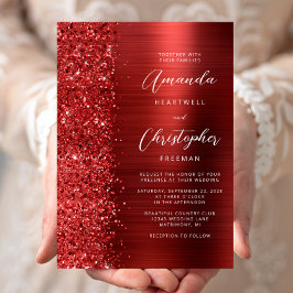 Red Brushed Metal Glitter Script Hochzeit Einladung