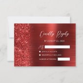 Red Brushed Metal Glitter Script Wedding RSVP Karte (Vorderseite)