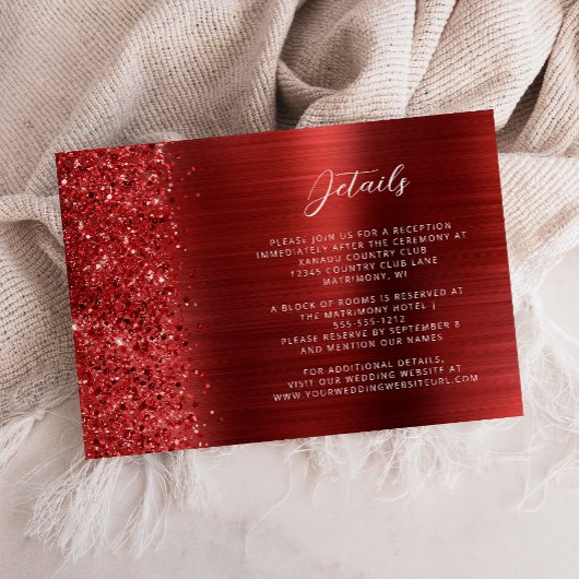 Red Brushed Metal Wedding Details Begleitkarte