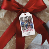 Red Brushed Script Frohe Weihnachten Modernes Foto Geschenkanhänger
