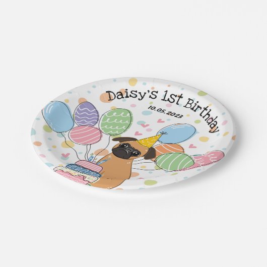 Red Brussels Griffon Dog Birthday Party Pappteller (Schrägansicht)