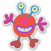 Red Bubby Mit Augen Whimsical Monster 4 x 4 Aufkleber (Vorderseite)