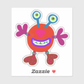 Red Bubby Mit Augen Whimsical Monster 4 x 4 Aufkleber (Blatt)