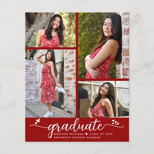 Red Budget Abschluss 4 Foto Script Einladung (Vorderseite)