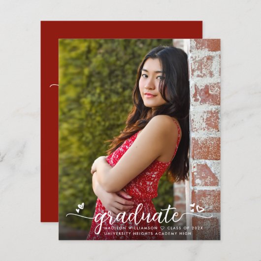 Red Budget Foto Abschluss Script Einladung kühl (Vorne/Hinten)