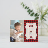 Red Buffalo Foto Boy Erstes Jahr Geburtstag Dankeskarte (Stehend Vorderseite)