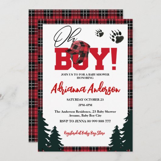 Red Buffalo Kariert Adventure Mountain Baby Dusche Einladung (Vorne/Hinten)