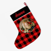 Red Buffalo Kariert Baby's First Christmas Foto Großer Weihnachtsstrumpf (Rückseite (Hängend))