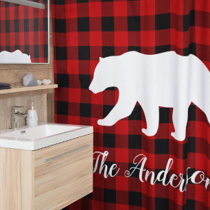 Red Buffalo Kariert & Bear Geschenk für persönli Duschvorhang